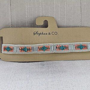 Stephan & CO. Necklace silver tone choker beaded multi colors Choker Pendant